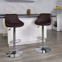 Flash Furniture Contemporary Brown Vinyl Bucket Seat Adjustable Height Bar Stool with Chrome Base CH-82028A-BRN-GG
